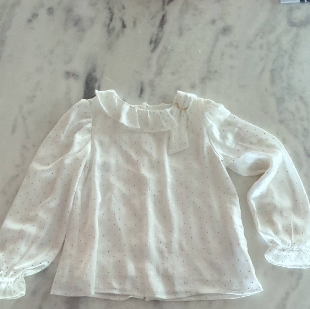 Abel & Lula Girls Ivory & Gold Ruffle Collar Blouse Girls Size 8